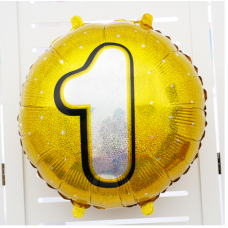 Шар (18''/46 см) Круг, Золото голография, цифра 1