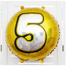 Шар (18''/46 см) Круг, Золото голография, цифра 5