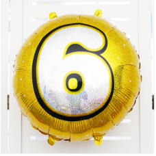 Шар (18''/46 см) Круг, Золото голография, цифра 6