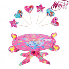 Набор для украшения пирожных: подставки+шпажки (12шт) "С Днем Рождения", феи ВИНКС: Блум