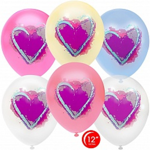Воздушный шар (12''/30 см) Сердце Граффити, Макарунс, Ассорти, пастель, 1 ст, 25 шт.