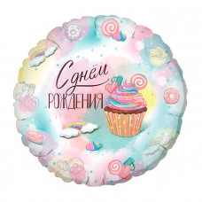 Фольгированный шар G 18 Круг Сладкий День Рождения / Sweet Birthday / 1 шт /