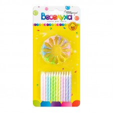 Свечи тортовые классические Макаронс (Ассорти) с держателями / 24 шт., 6 см /