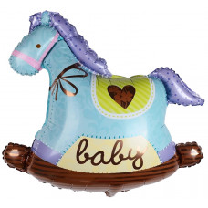 Шар (36''/91 см) Фигура, Лошадка качалка, Голубой