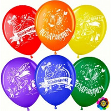 Воздушный Шар (12''/30 см) Ура, Выпускной!, Ассорти, пастель, 2 ст, 25 шт.