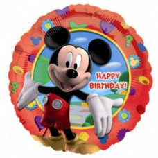 Шар (18"/45см) Круг, "Happy Birthday" Микки на природе, Розовый