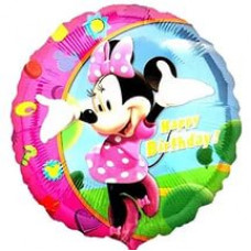 Шар (18"/45см) Круг,"Happy Birthday" Мини на природе, Розовый