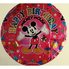 Шар (18"/45см) Круг, "Happy Birthday" Микки в колпаке, Фуше