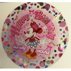 Шар (18"/45см) Круг, "Happy Birthday" Мини Маус, Бело-розовый 