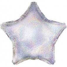 Шар (18''/46 см) Звезда, Серебро, голография, 1 шт.