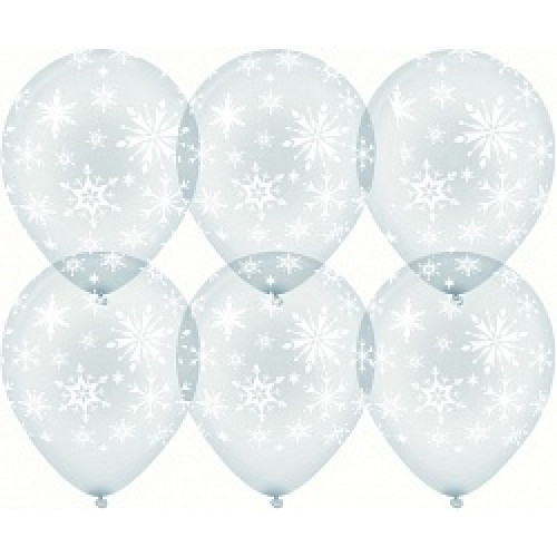 Воздушный шар (12''/30 см) Искры снежинок, Прозрачный (600), кристалл, 5 ст, 25 шт.