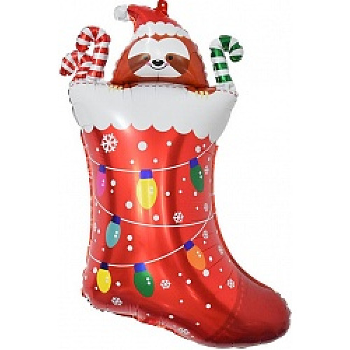 Шар (37''/94 см) Фигура, Новогодний носок с подарками, Красный, 1 шт.