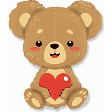 Шар (33''/84 см) Фигура, Плюшевый мишка с сердцем, 1 шт.