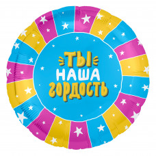 Шар (18''/46 см) Круг, Ты-наша гордость (разноцветные полосы), 1 шт.