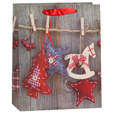 Пакет подарочный Игрушки на прищепке, Серый , 26*32*12 см