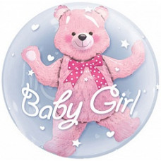 Шар (24''/60 см) Круг, Медвежонок (девочка), Прозрачный, 1 шт.