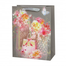 Пакет подарочный, Сказочные цветы, Дизайн №2, с блестками, 23*18*10 см, 1 шт.