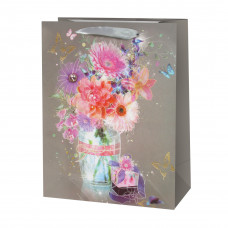 Пакет подарочный, Сказочные цветы, Дизайн №4, с блестками, 23*18*10 см, 1 шт.