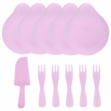 Десертный набор, Где тортик?, Тарелки, Вилки, Нож, Розовый, 11 шт. в упак.