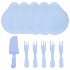 Десертный набор, Где тортик?, Тарелки, Вилки, Нож, Голубой, 11 шт. в упак.