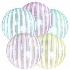 Шар (18\'\'/46 см) Сфера 3D, Deco Bubble, Полоски, Ассорти, Прозрачный, Кристалл, 1 шт.