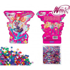 Конфетти на открытке "Поздравляю!" , феи ВИНКС, Блум, цветные звездочки 14гр