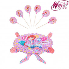 Набор для украшения пирожных: подставки+шпажки (12шт) "С Днем Рождения", феи ВИНКС: Блум