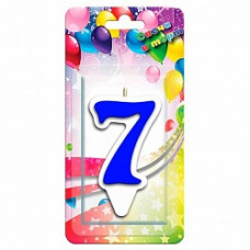 Свеча Цифра, 7 Белая окантовка, Синий, 9 см, 1 шт.