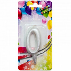 Свеча Цифра, 0, Серебро, 8 см, 1 шт.