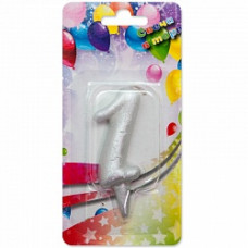 Свеча Цифра, 1, Серебро, 8 см, 1 шт.