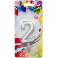 Свеча Цифра, 2, Серебро, 8 см, 1 шт.
