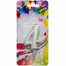 Свеча Цифра, 4, Серебро, 8 см, 1 шт.