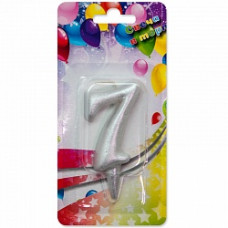 Свеча Цифра, 7, Серебро, 8 см, 1 шт.