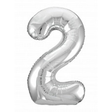 Шар (40''/102 см) Цифра, 2 Slim, Серебро, 1 шт. в упак.