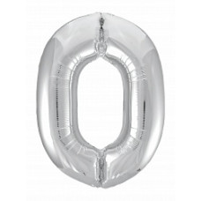 Шар (40''/102 см) Цифра, 0 Slim, Серебро, 1 шт. в упак.