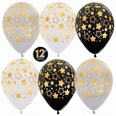 Воздушный Шар (12''/30 см) Звезды контур, Ассорти (005/080/390), кристалл, 5 ст, 25 шт.