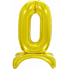 Шар (32''/81 см) Цифра, 0 на подставке, Золото, 1 шт. в упак.