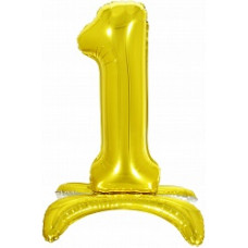 Шар (32''/81 см) Цифра, 1 на подставке, Золото, 1 шт. в упак.