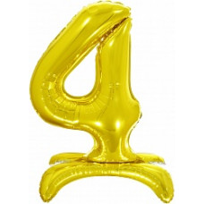 Шар (32''/81 см) Цифра, 4 на подставке, Золото, 1 шт. в упак.