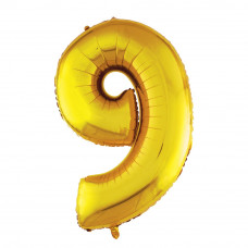 Шар (40''/102 см) Цифра, 9, Золото, в упаковке 1 шт.