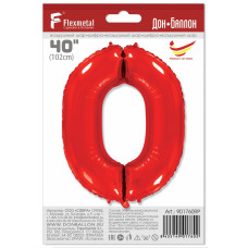 Шар (40''/102 см) Цифра, 0, Красный, в упаковке 1 шт.