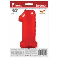 Шар (40''/102 см) Цифра, 1, Красный, в упаковке 1 шт.