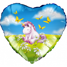 Шар (18''/46 см) Сердце, Единорог, 1 шт.