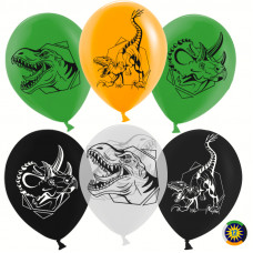 Воздушный шар (12''/30 см) Эра Динозавров, Ассорти, пастель, 2 ст, 50 шт.