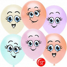 Воздушный шар (12''/30 см) Веселые смайлы, Ассорти, пастель, 1 ст, 25 шт.