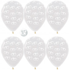 Шар (12''/30 см) Два сердца, Прозрачный (390), кристалл, 5 ст, 50 шт.