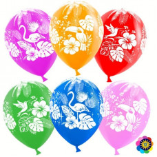 Воздушный шар (12''/30 см) Тропические птицы, Ассорти, лайт, пастель, 5 ст, 100 шт.