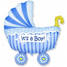 Шар (14''/36 см) Мини-фигура, Коляска для мальчика, Голубой, 1 шт.
