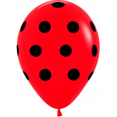Шар (12''/30 см) Черные точки, Красный (015), пастель, 5 ст, 50 шт.