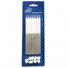 Свечи Спирали Люкс, Серебро, Металлик, 12 см, 8 шт. с держат.